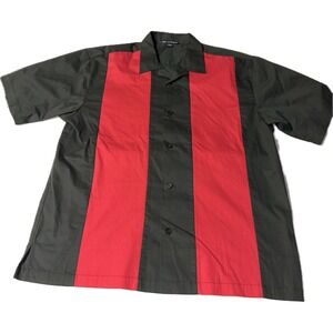 Port Authority Men's L Retro Shirt Cuban Style Bowling Black/Red Mafia